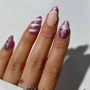 Christmas press on nails, pink glitter